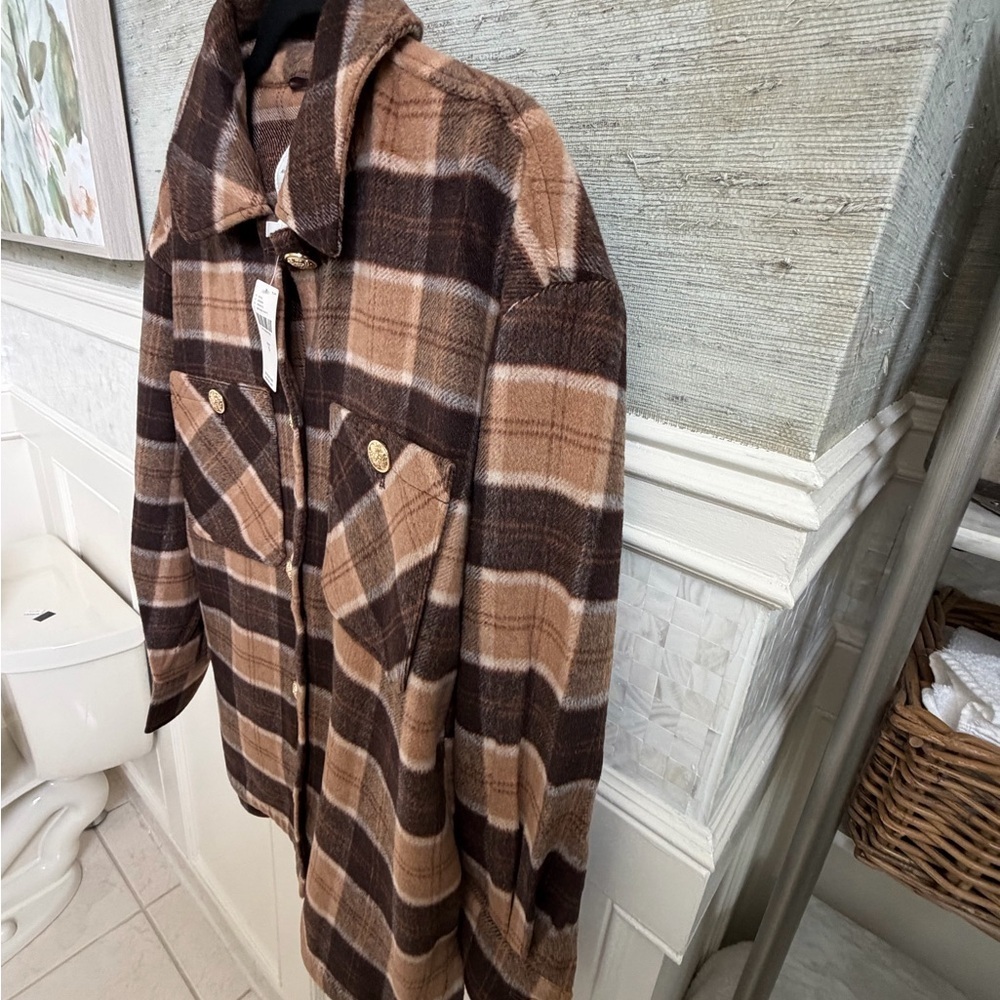 NWT new small Anthropologie avec les filles Plaid Button jacket shacket brown - Picture 12 of 16